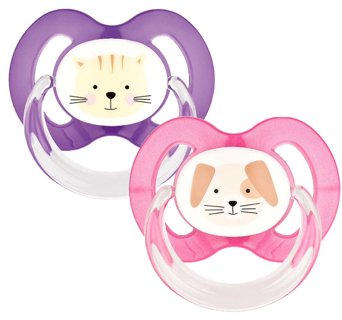 Schnuller Set  Katze lila  & Hund Rosa Gr. 2