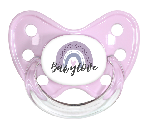 Schnuller rosa mit Regenbogen und Babylove