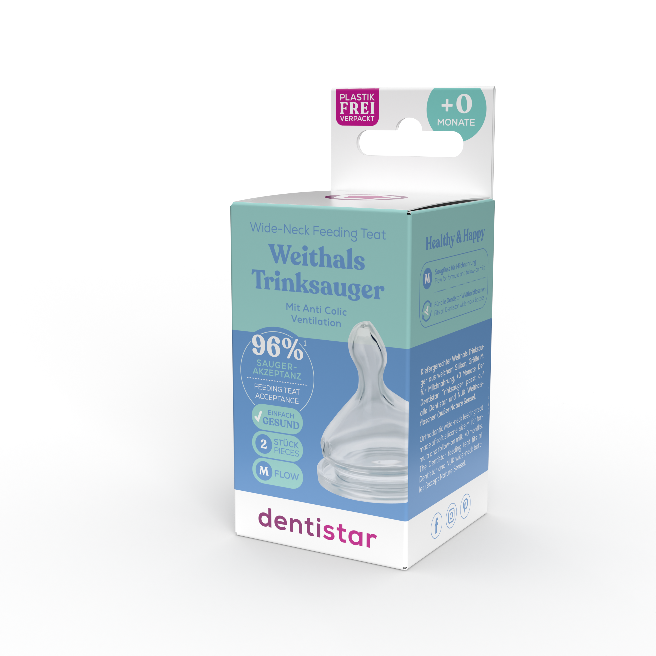 Dentistar wide-neck teat teats for the smart sense bottle