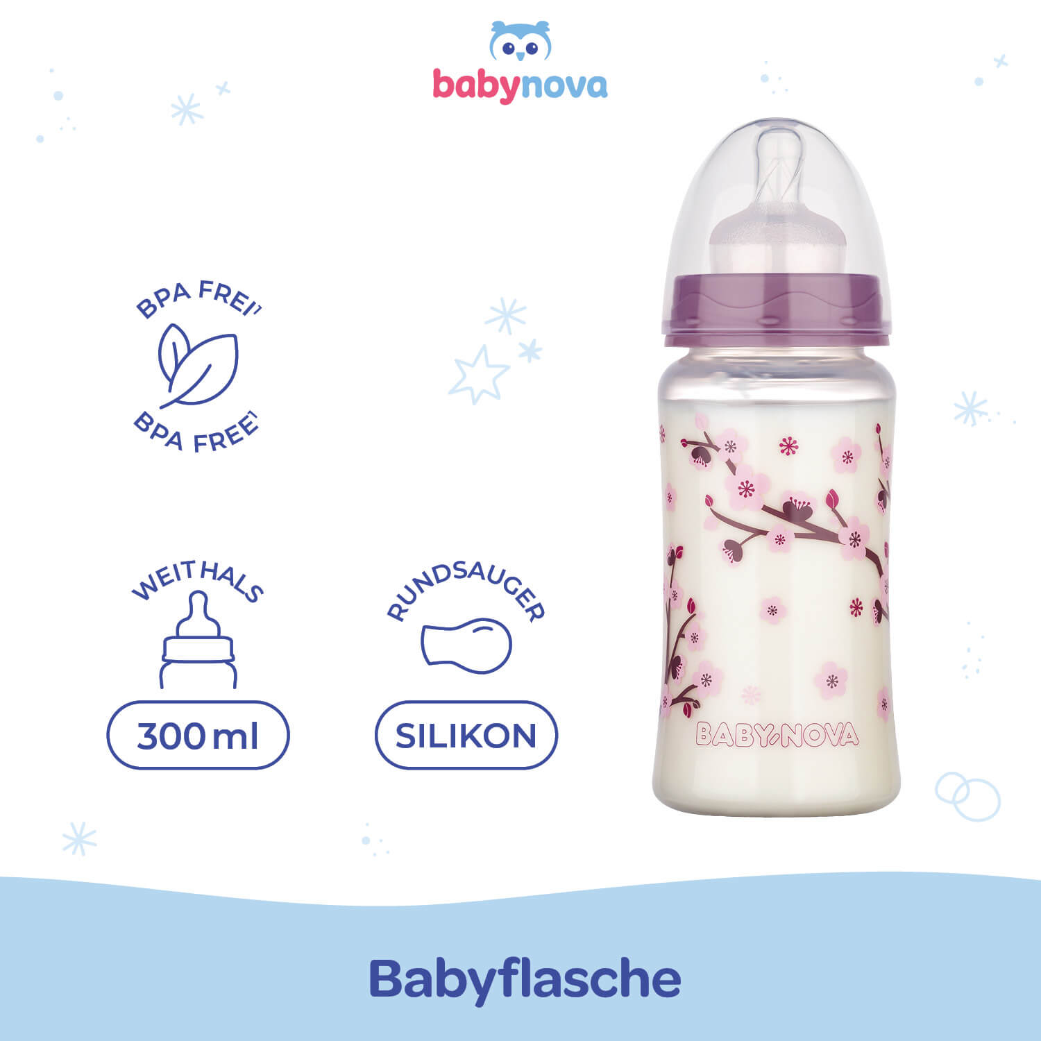 Feeding bottle 300ml wideneck cherry blossom