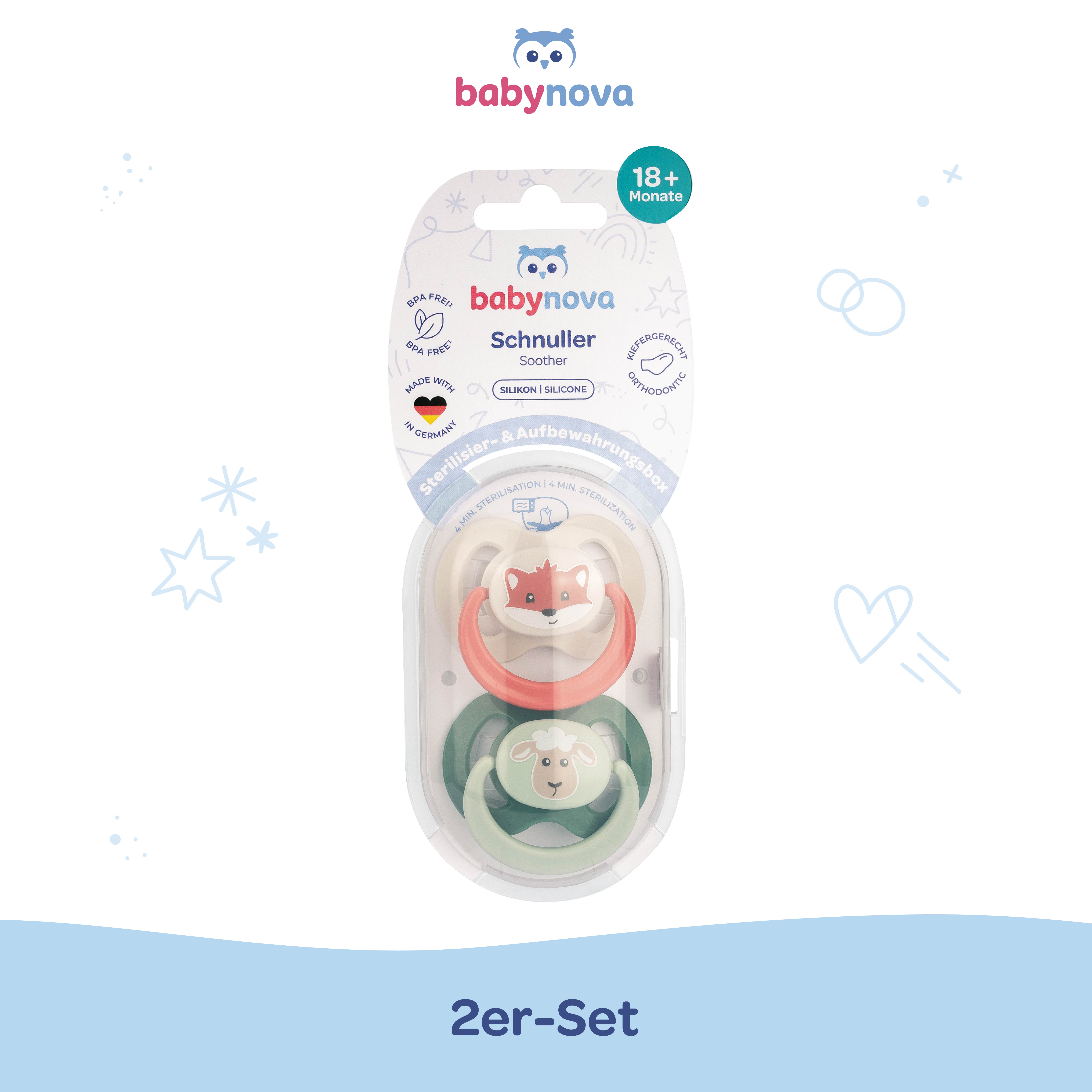 Pacifier with Sterilisation Case 2 Pack - Size 3 - Fox & Sheep