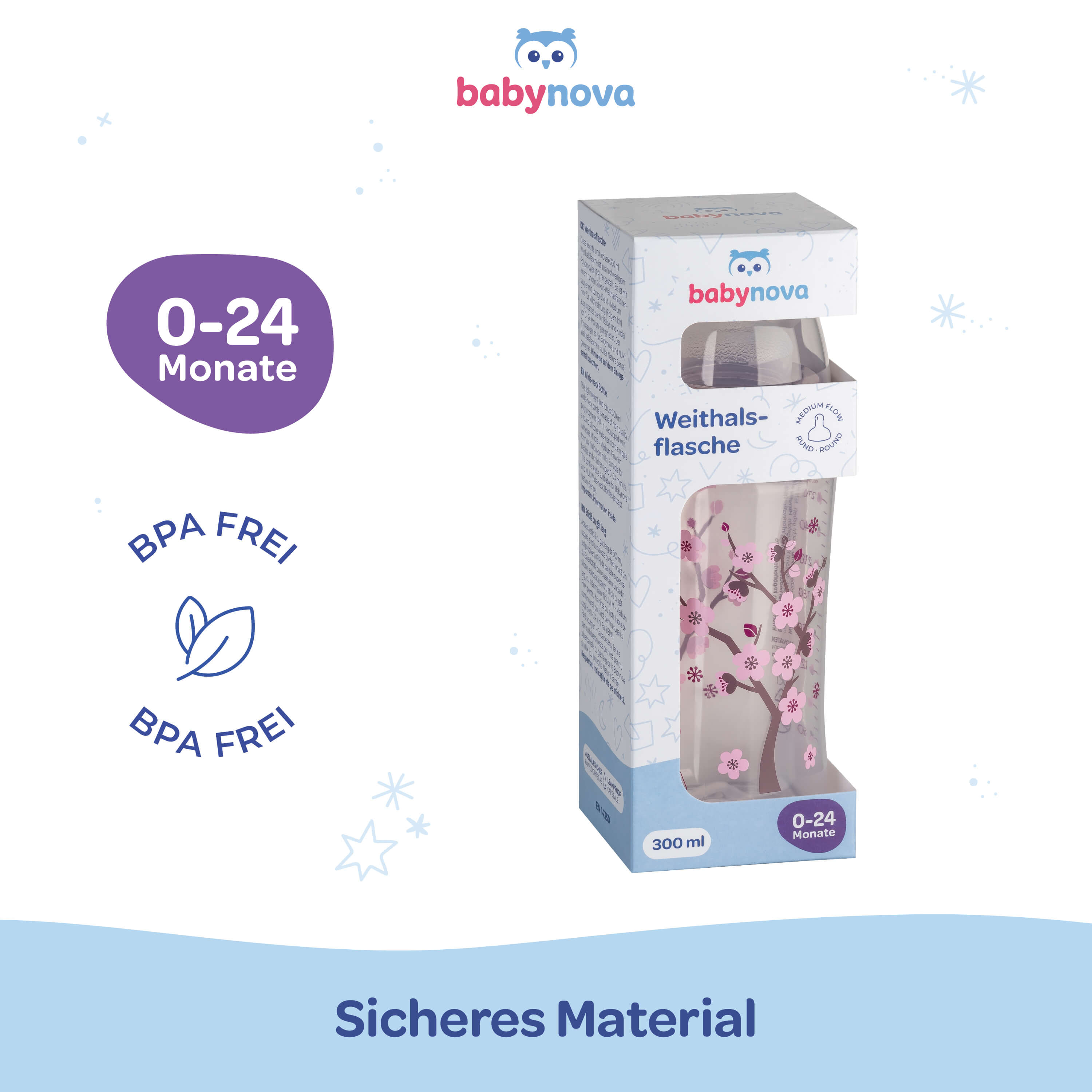 Feeding bottle 300ml wideneck cherry blossom