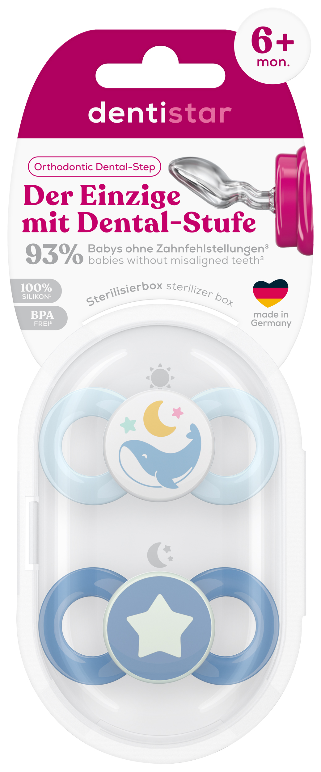 Gr. 2 Schnuller 2er Set mit Steri Box - Wal & Stern