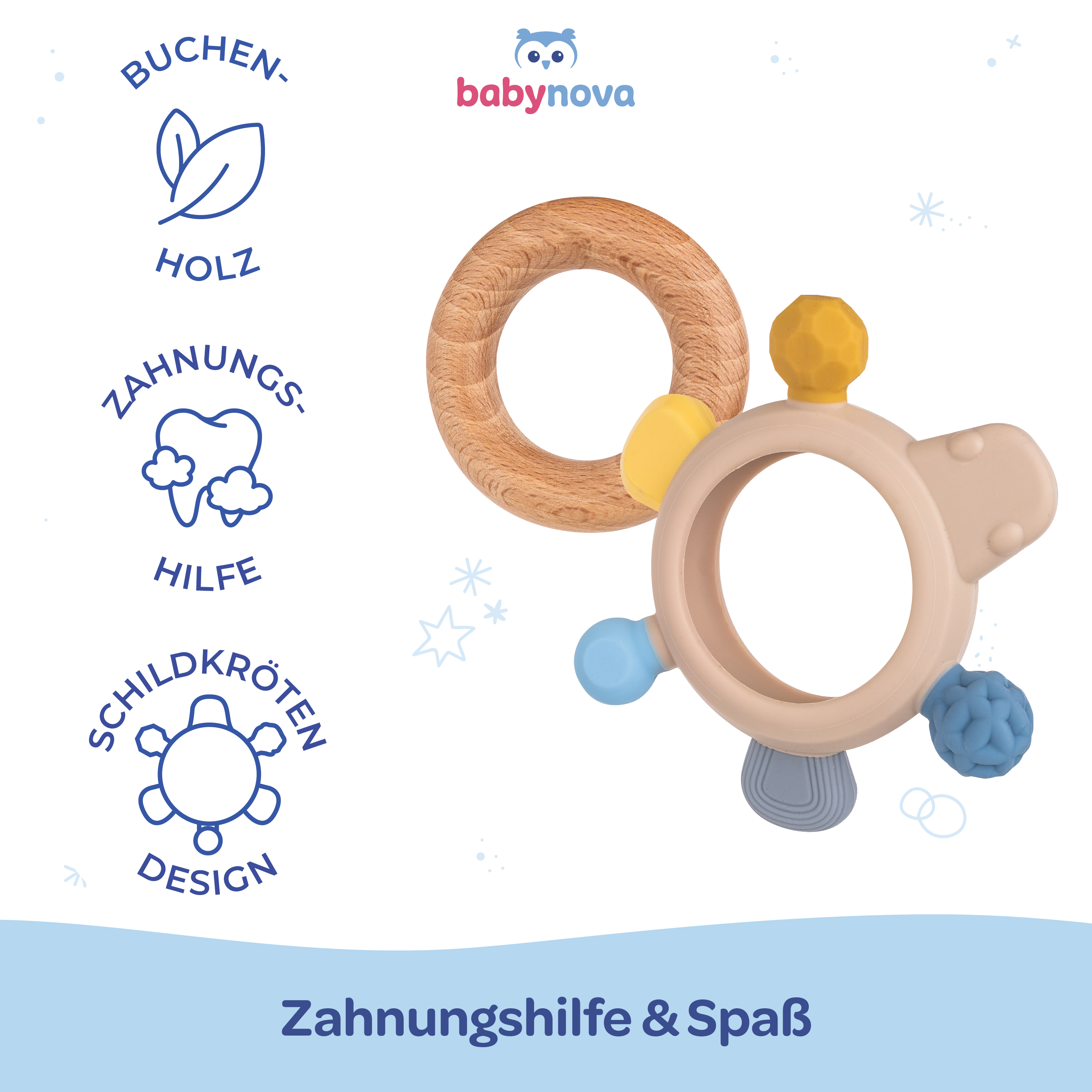 Silicone Wood Teether - Blue