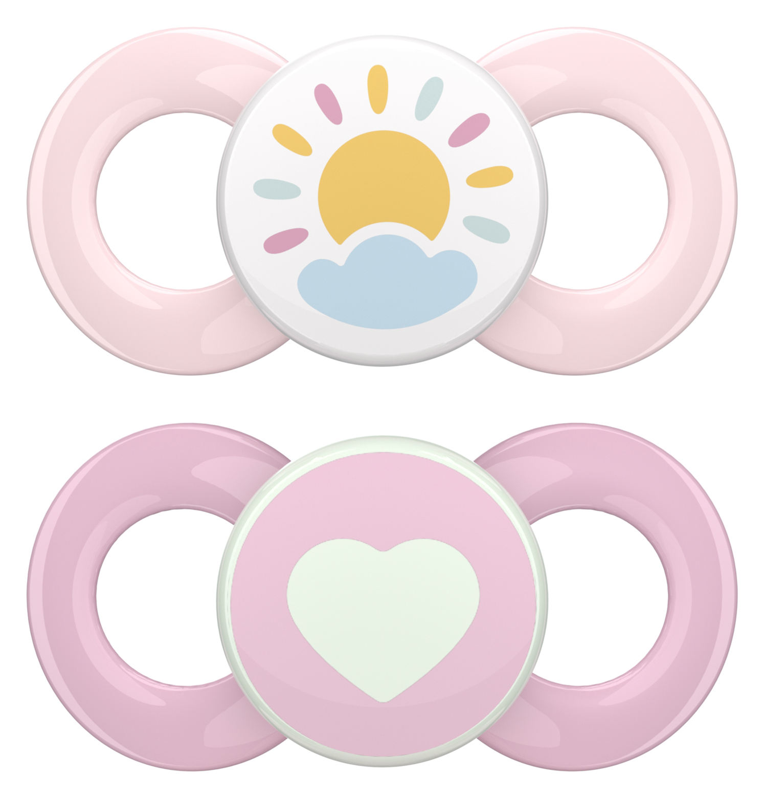 Gr. 1 Schnuller 2er Set mit Steri Box - Mond & Herz Rosa