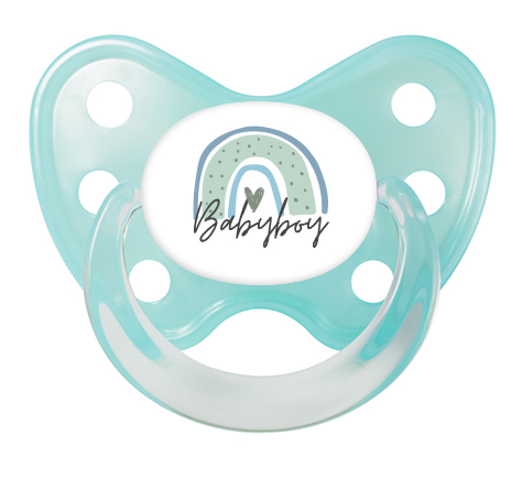 Soother Set size 3 Rainbow Babyboy Schnuller in Türkis mit Regenbogen und Babyboy