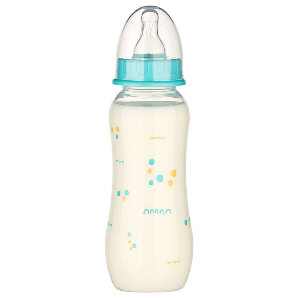 Taillierte Babyflasche mit Pünktchen Motiv in Türkis