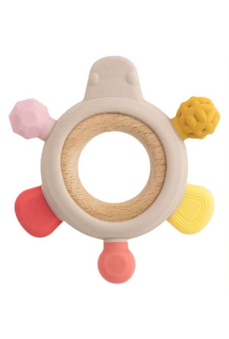 Wood silicone teething ring pink