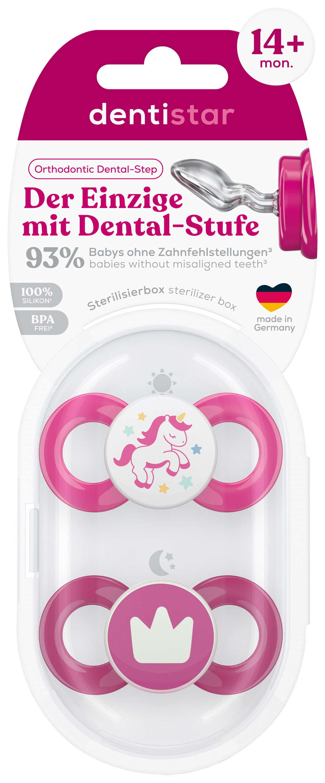 Gr. 3 Schnuller 2er Set mit Steri Box - Einhorn & Krone