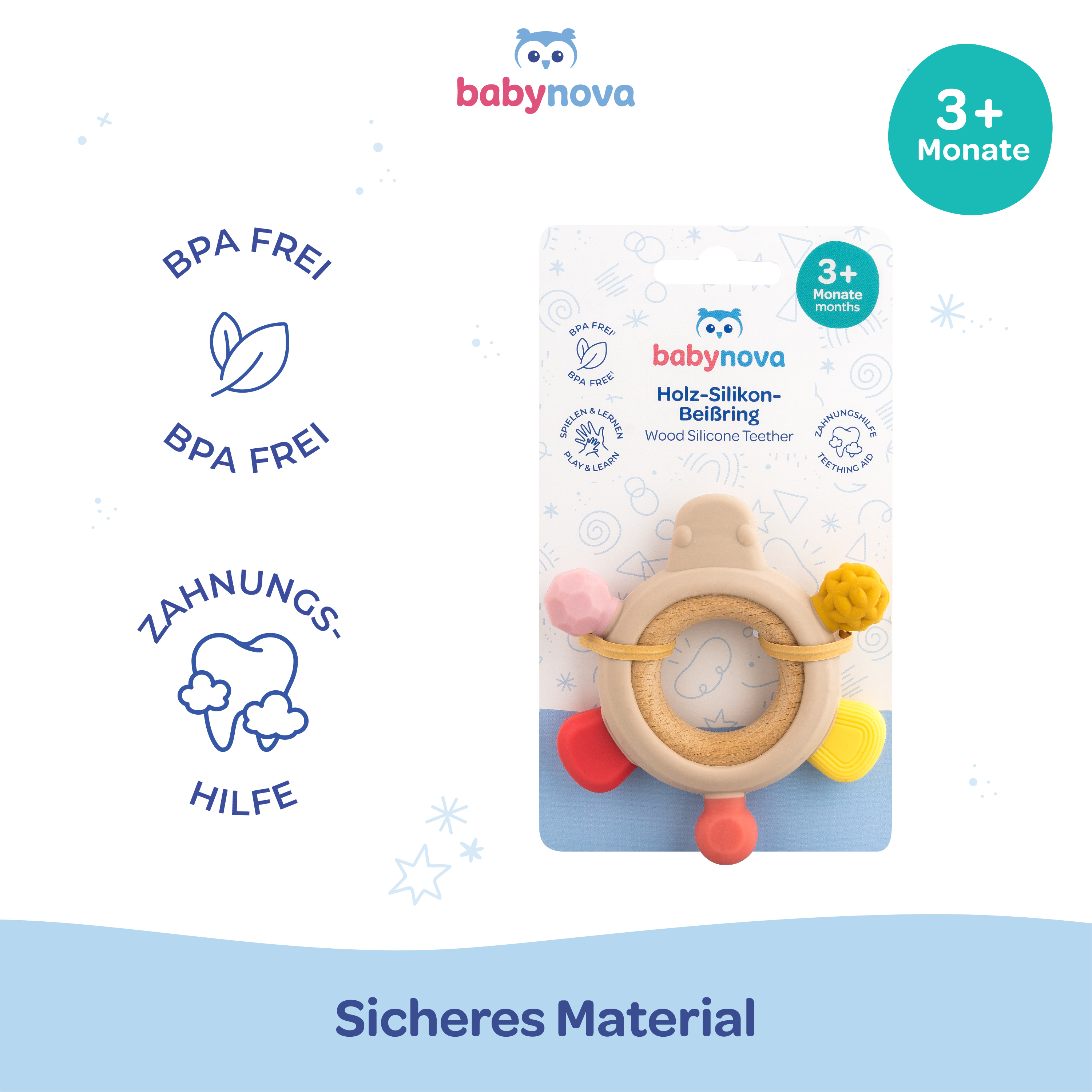 Silicone Wood Teether - Pink