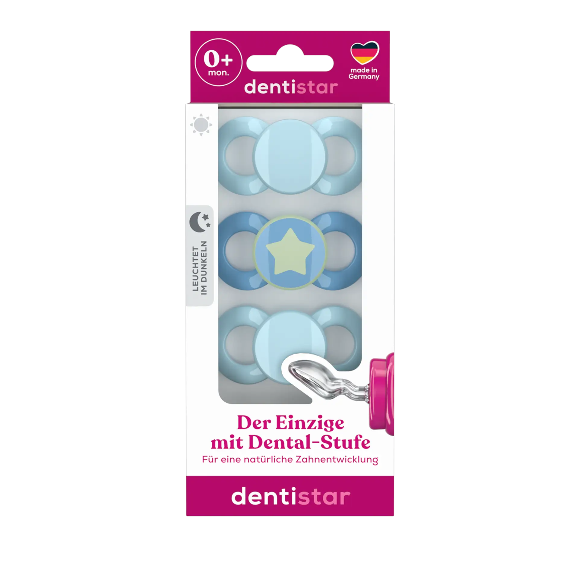 Dentistar Tag & Nacht Schnuller 3er Set, 0 - 6 Monate 