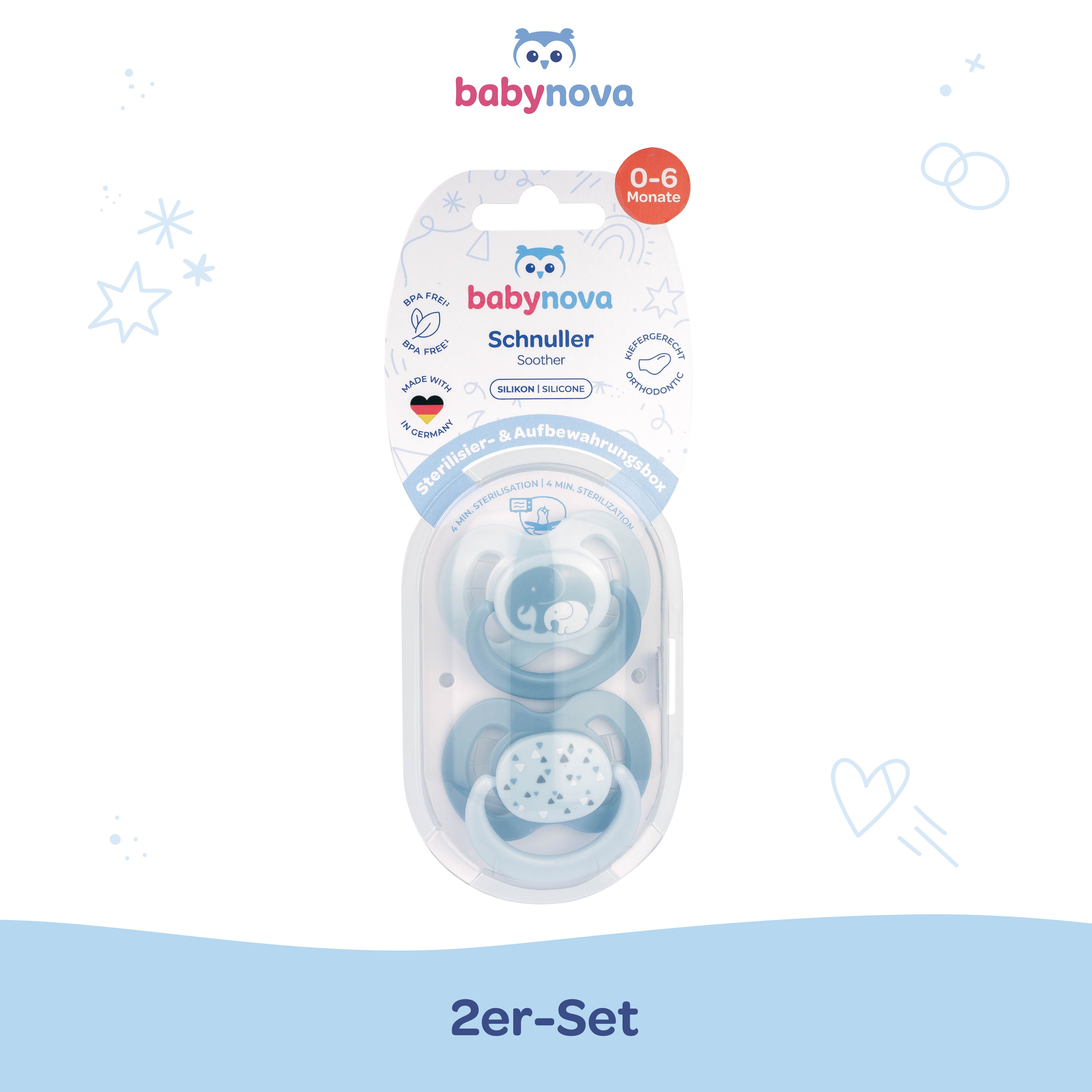 Pacifier with Sterilisation Case 2 Pack - Size 1 - Elephants