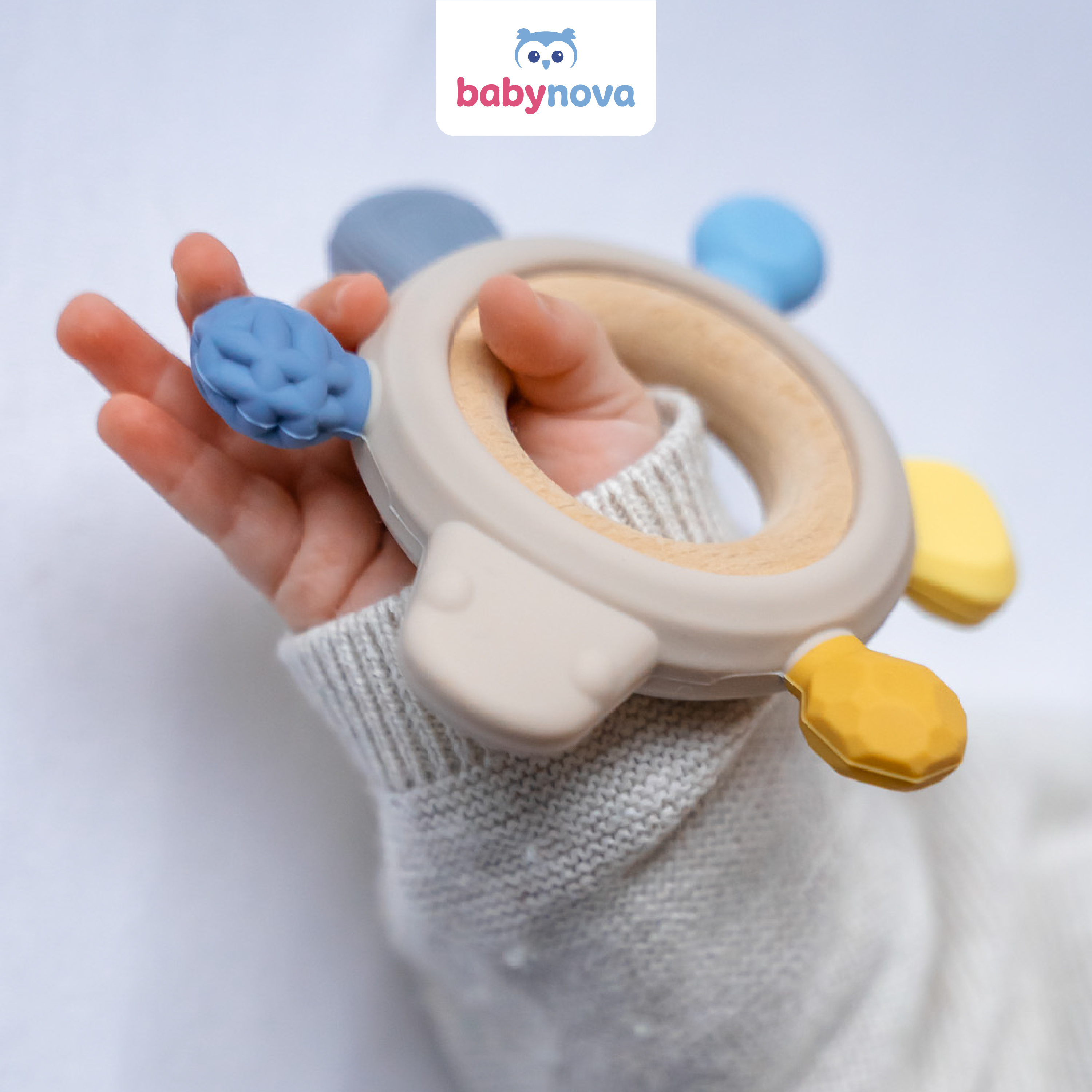 Silicone Wood Teether - Blue