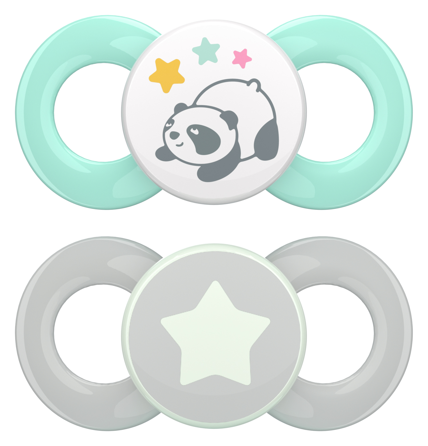 Gr. 2 Schnuller 2er Set mit Steri Box - Panda & Stern