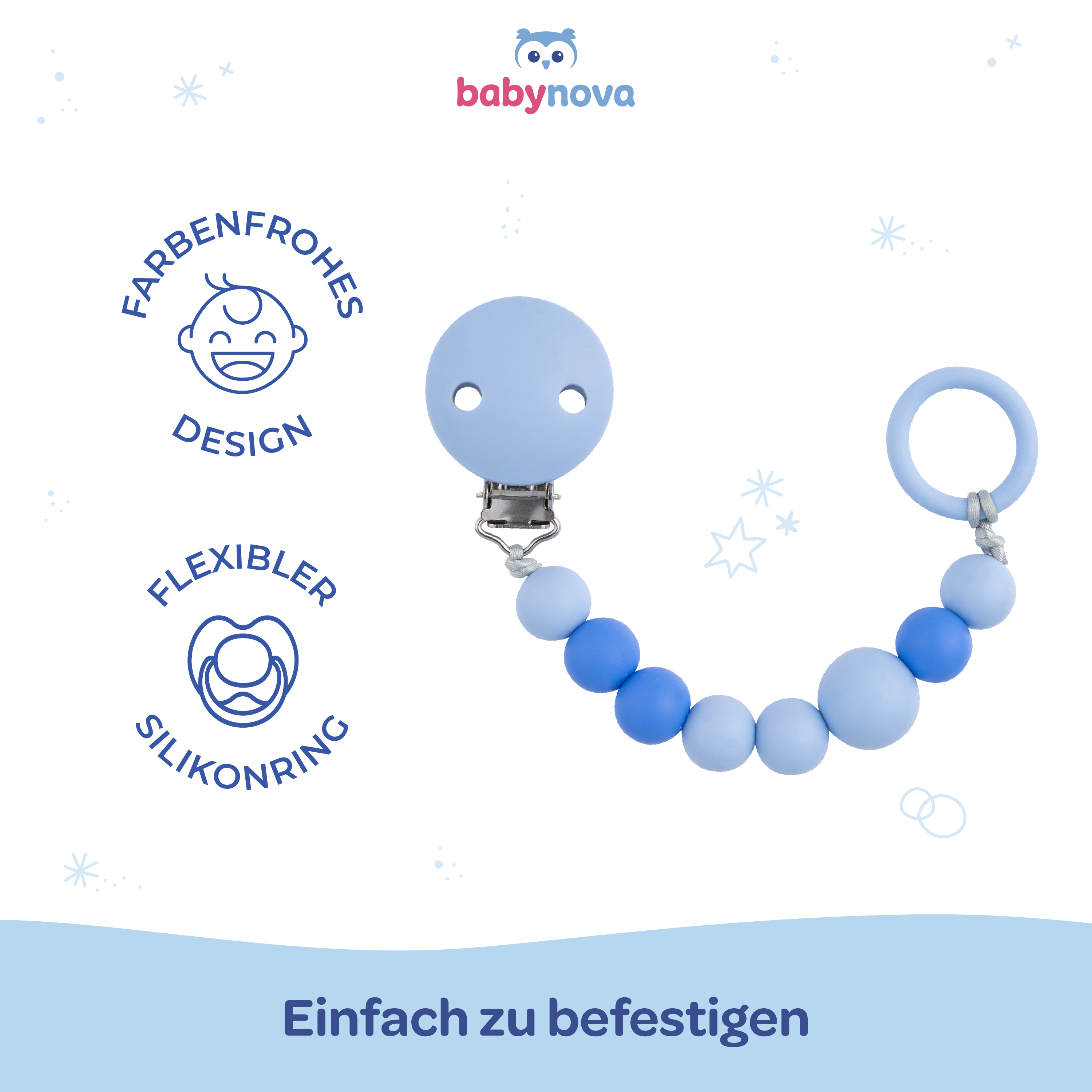 Silicone Soother Chain - Blue