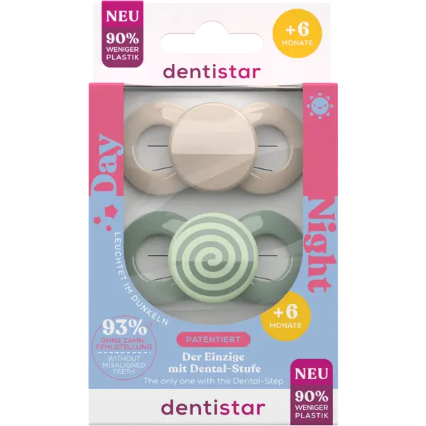 Dentistar day & night pacifier, green and beige, set of 2, 6 - 14 months Dentistar day & night pacifier, green and beige, set of 2, 6 - 14 months