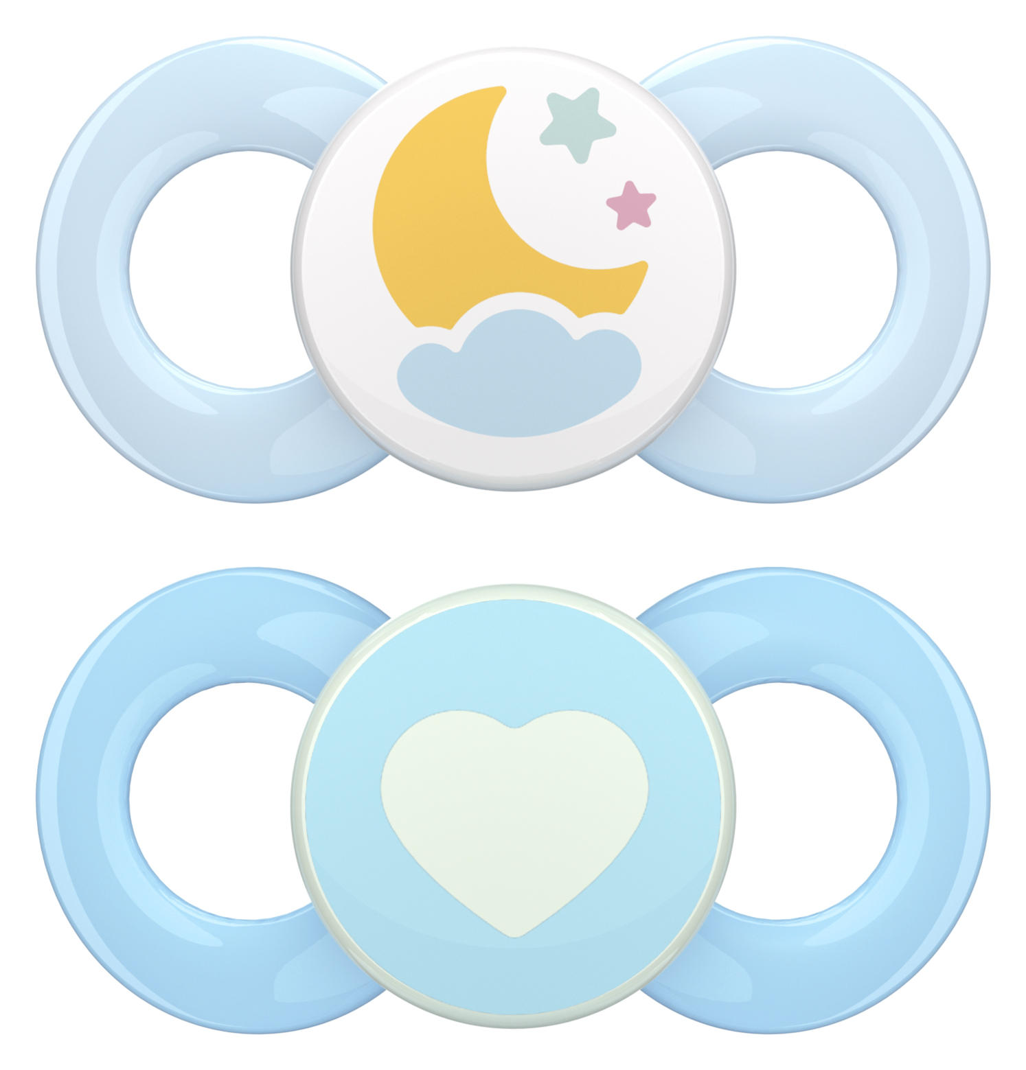 Gr. 1 Schnuller 2er Set mit Steri Box - Mond & Herz Blau