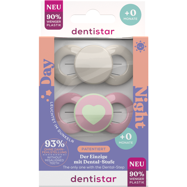 Day & Night Beruhigungssauger 0-6 Monate Beige/Rosa Herz Day & Night Beruhigungssauger 0-6 Monate Beige/Rosa Herz
