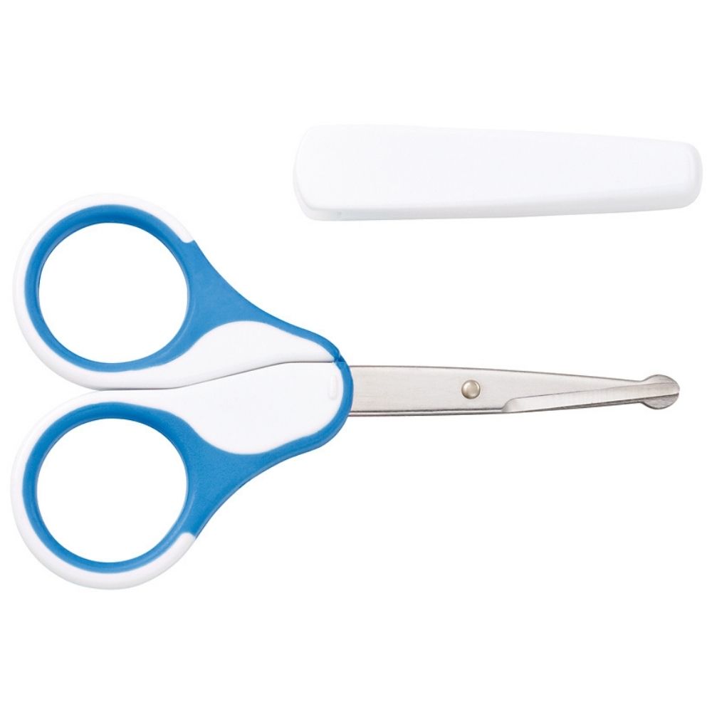 Babyschere Blau Baby Nagelschere weiß blau mit Schutzkappe